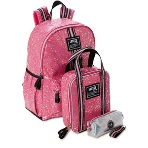 JUSTICE 4 PIECE PINK SILVER STAR BACKPACK SET